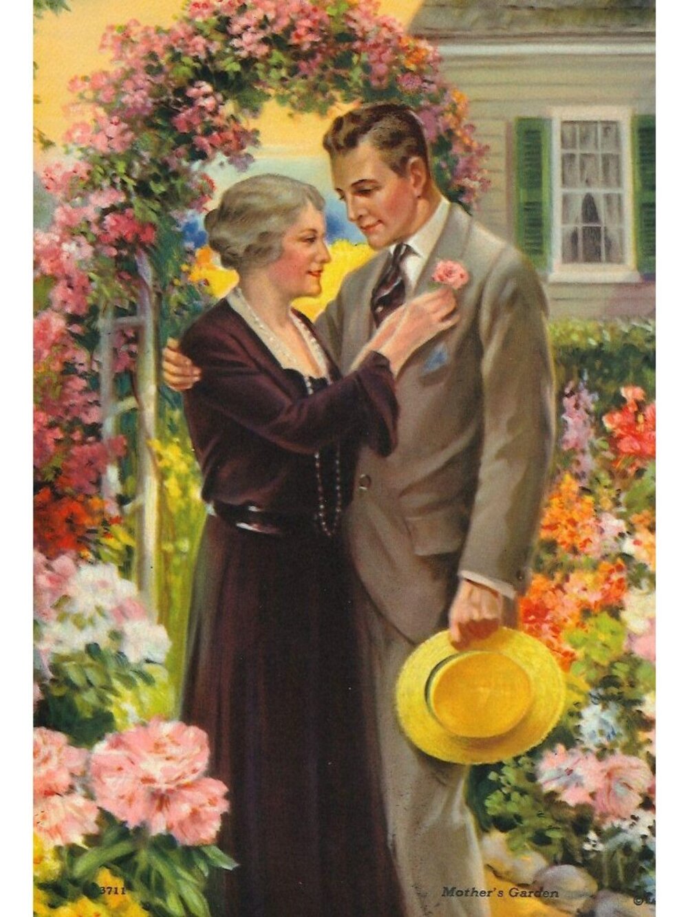 🎨 2 for $20 🎨Vintage Calendar Lithograph "Mother's Garden" 5.75x7.75